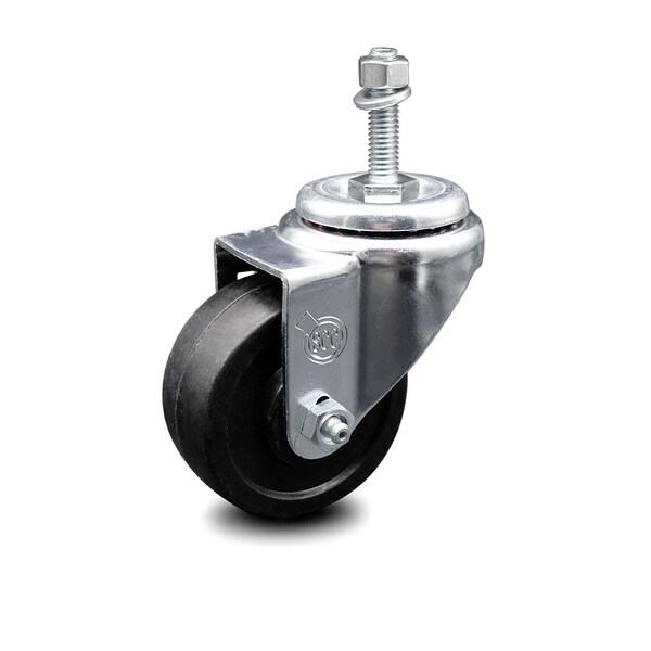 3.5 Inch Soft Rubber Wheel Swivel 3/8 Inch Threaded Stem Caster